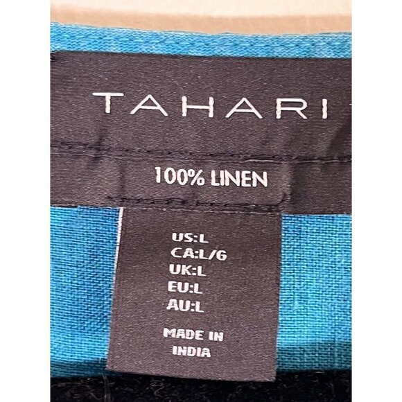 Tahari Coastal Linen Top L Blue Euro Summer Old Money Preppy Classic Relaxed 80s - Picture 2 of 11